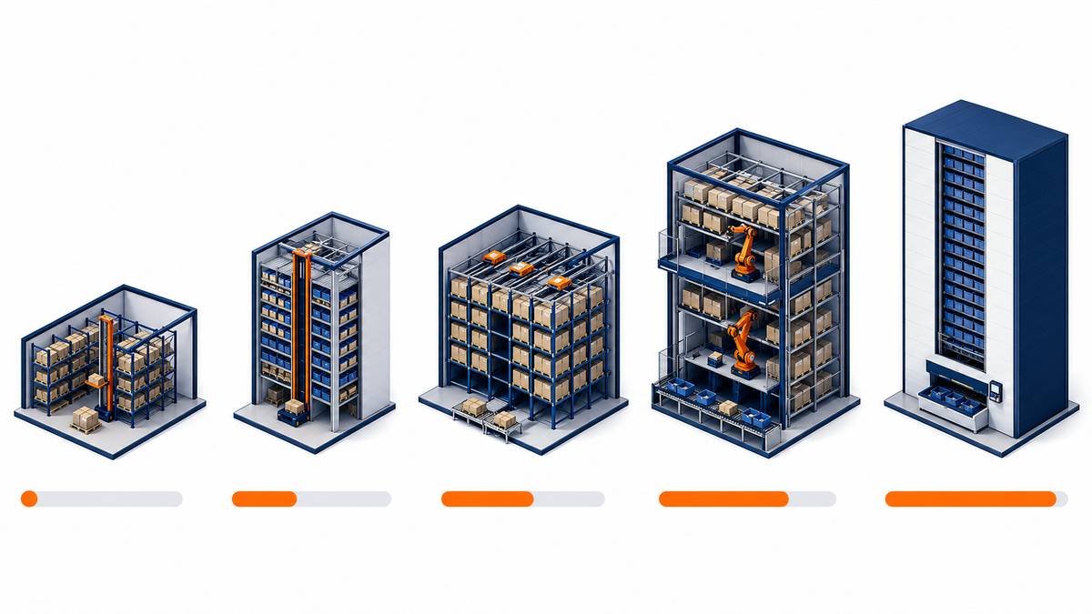 ASRS system type cost comparison chart showing price ranges for unit load, mini load, shuttle, and robotic systems