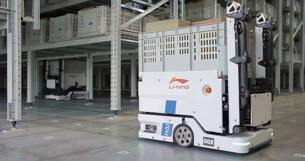 Robotic goods-to-person ASRS system with bin-carrying robots operating in warehouse