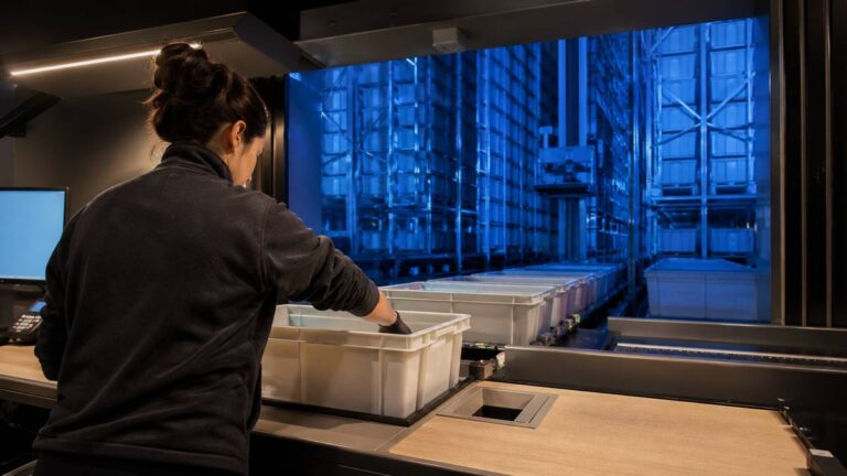 Goods-to-person picking station with automated tote delivery from ASRS