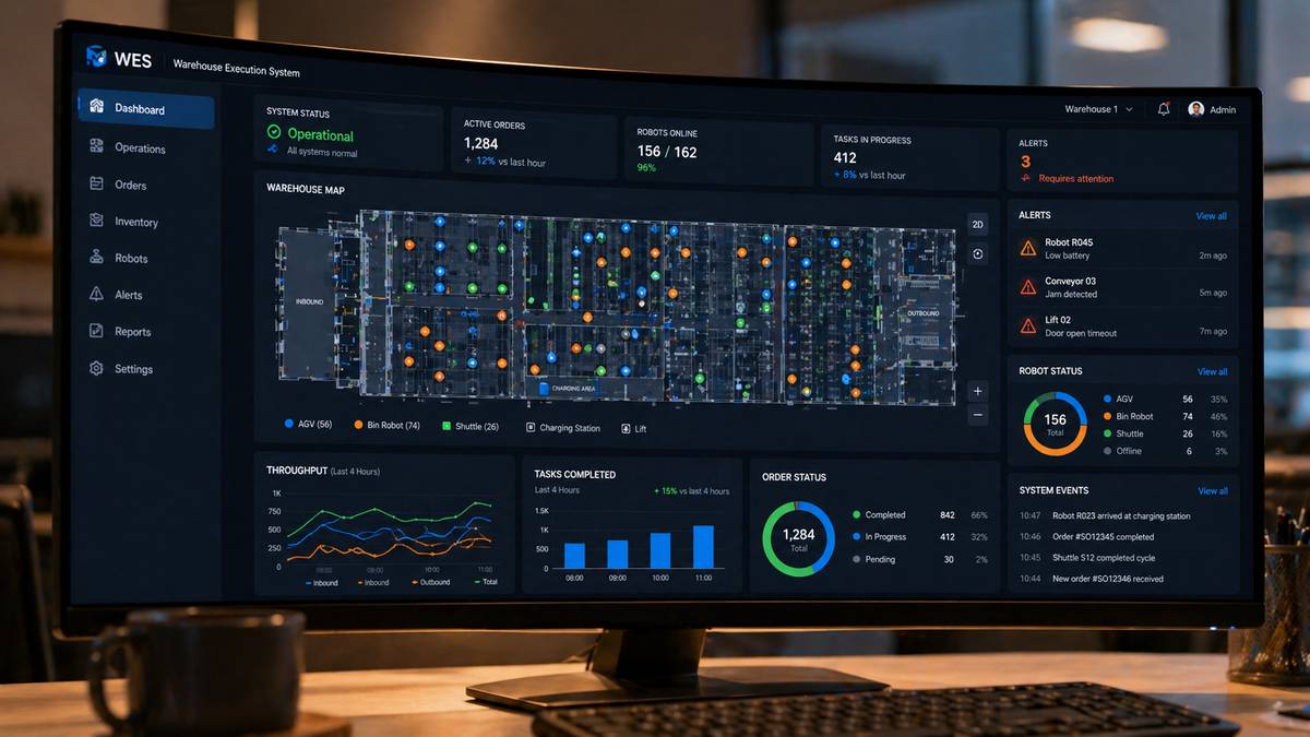 GoASRS WES platform dashboard with real-time robot fleet management