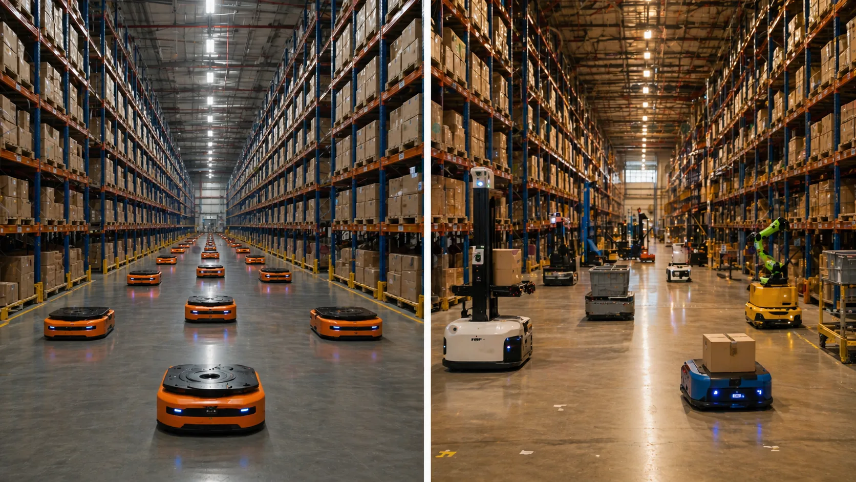 Top ASRS Manufacturers & Vendors Compared for 2026 Multi-vendor ASRS warehouse with robots from different manufacturers working together