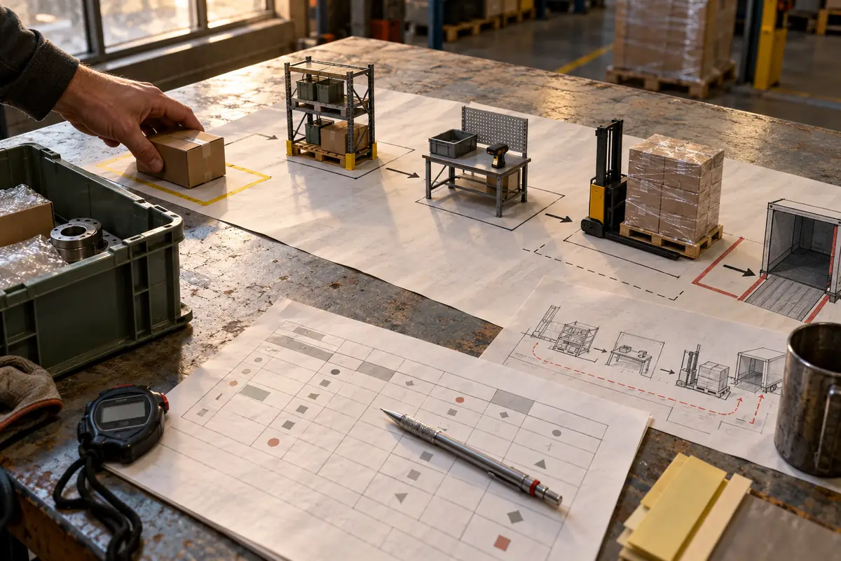A procurement review table holds generic load samples, a process sketch and a scenario matrix for a pharmaceutical warehouse automation project.